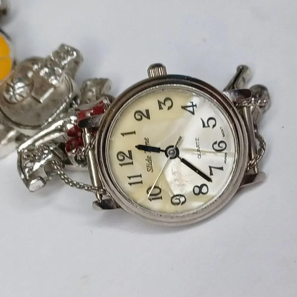 Slide Time Basketball Watch Women Charm Bracelet Mother of Pearl 7 1/4